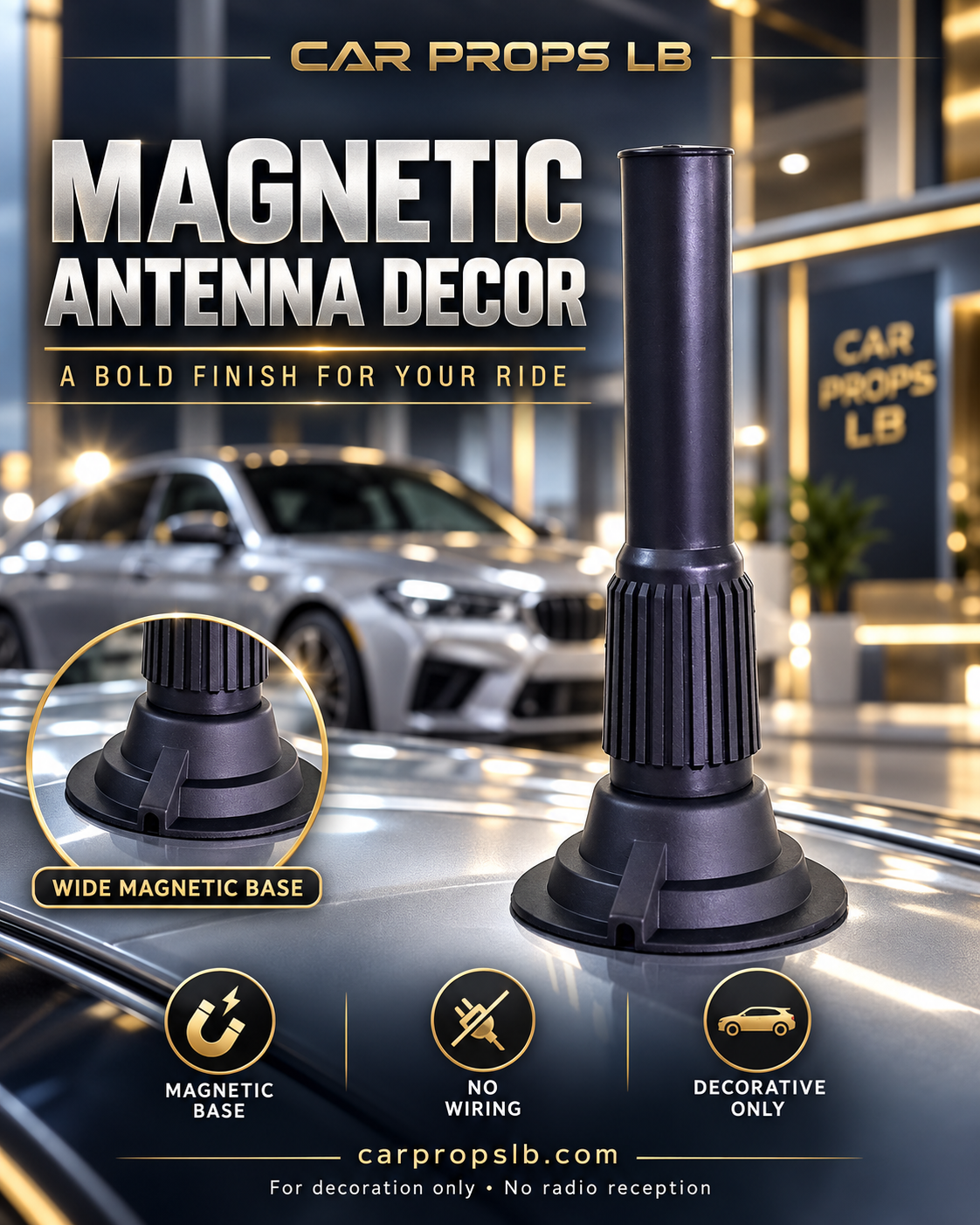 Magnetic Decorative Car Antenna – Black Style 2