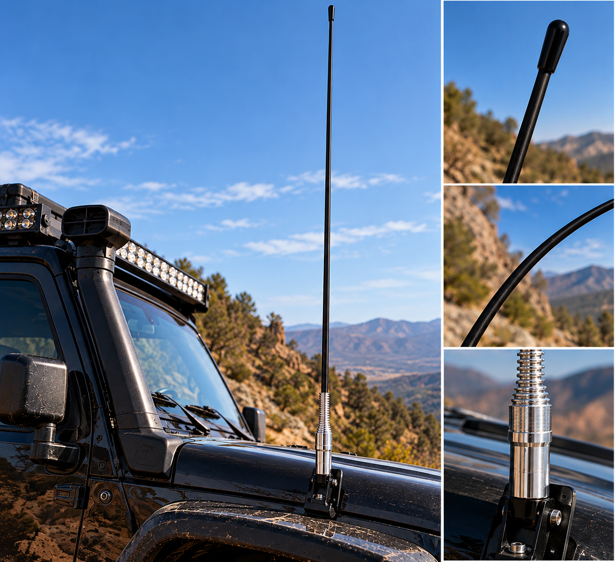 180CM Off-Road Radio Antenna – Black with Silver Metal Base