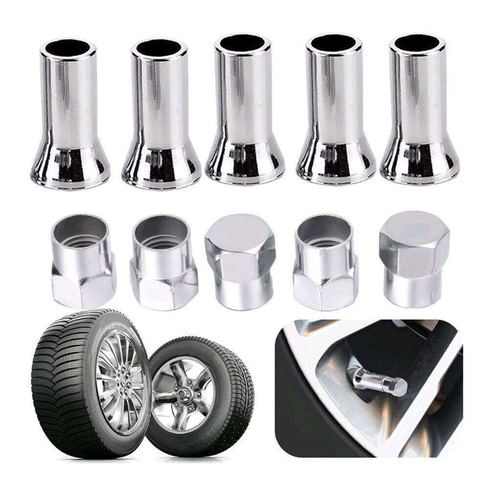 10Pcs Universal Car Tire Wheel Valve Stem Covers TR414 Chrome Hex Caps w/ Sleeve