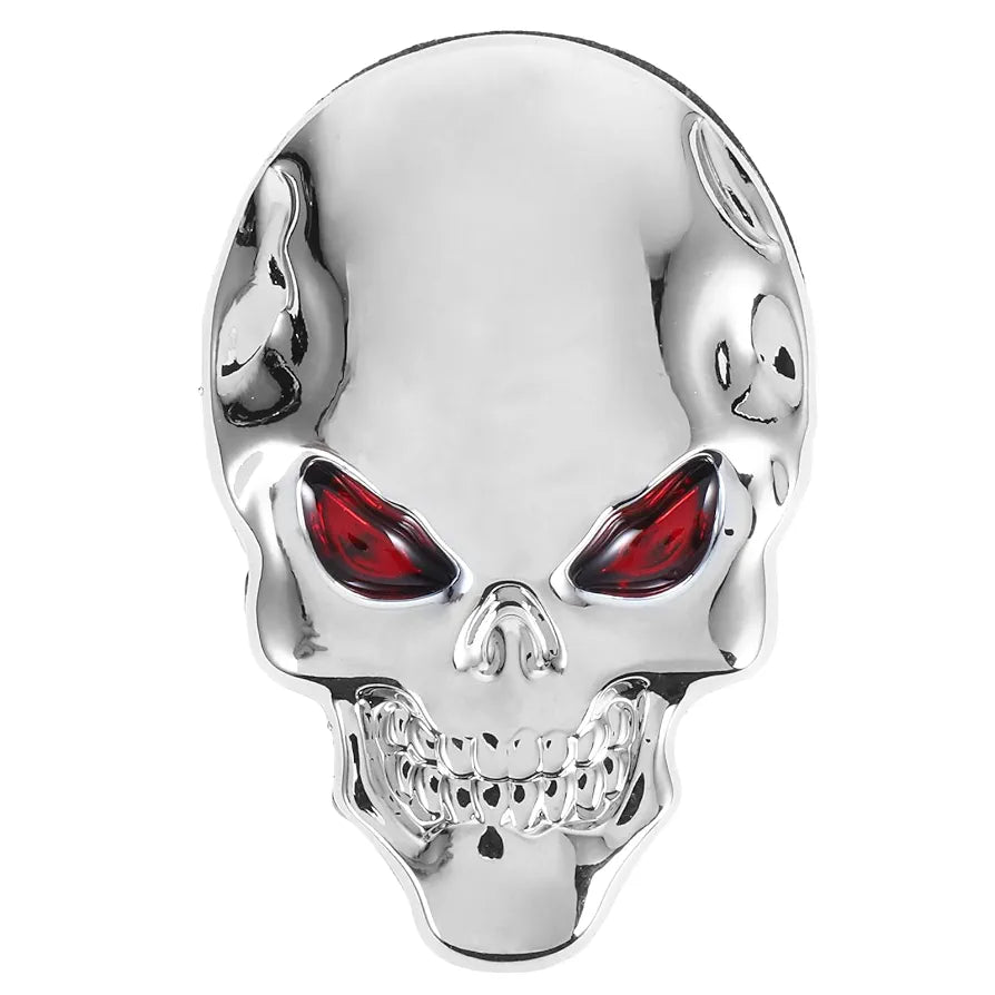 Skull Car Emblem 3D Silver Car Metal Sticker Demon Skull Logo Vehicle Decoration