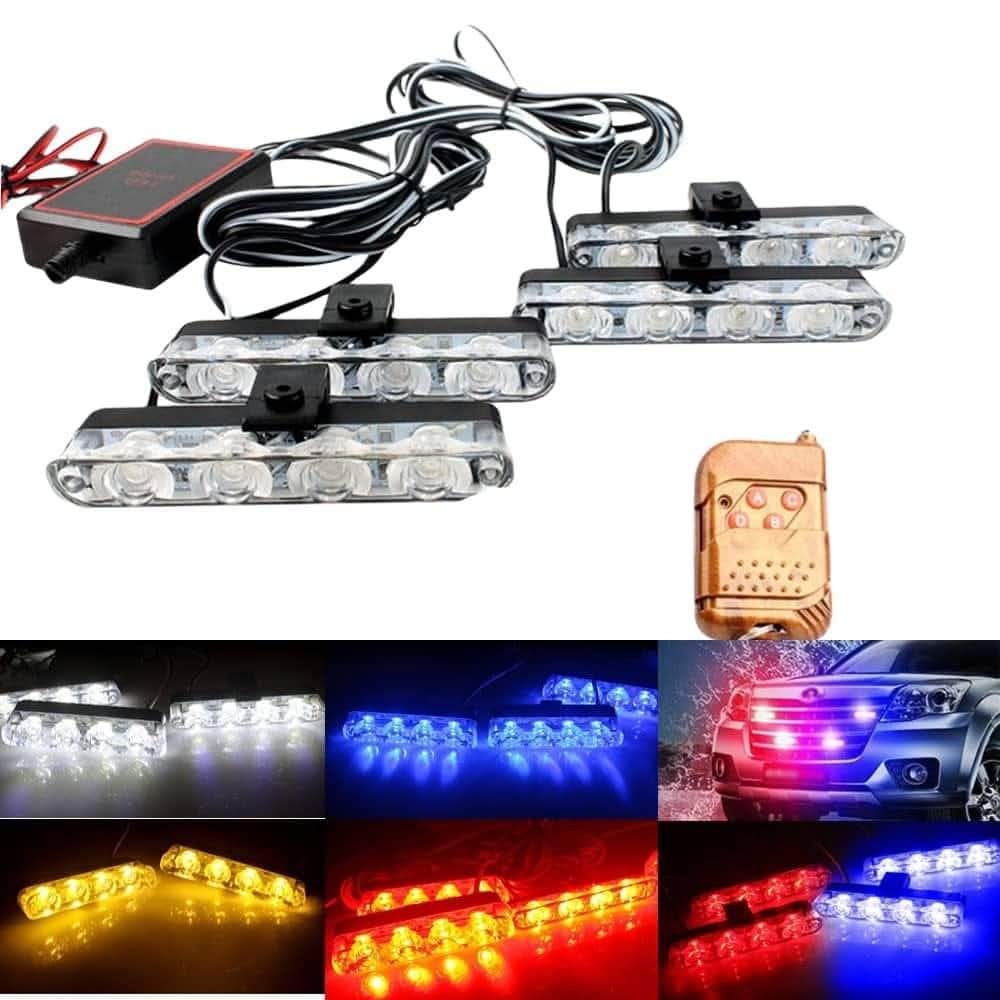 Car 8 in 1 Red Blue 32 LED Police Strobe Flashing Light Dash Emergency Warning Lamp 12V