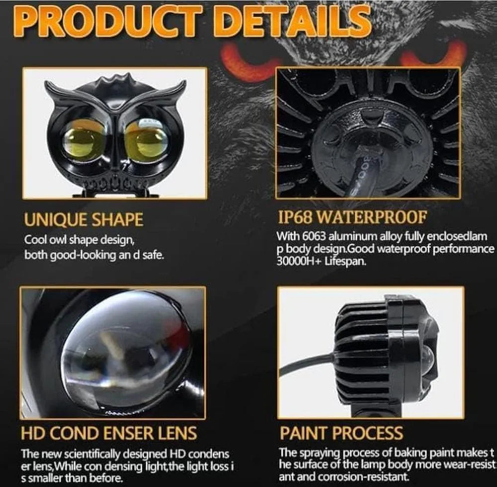 Amar Fog Light Owl Shape Impoted, Auxiliary spot Projector White And Yellow Light for Universal Bike/For ALL Bike/Universal/all Scooty Heavy Materiyal light