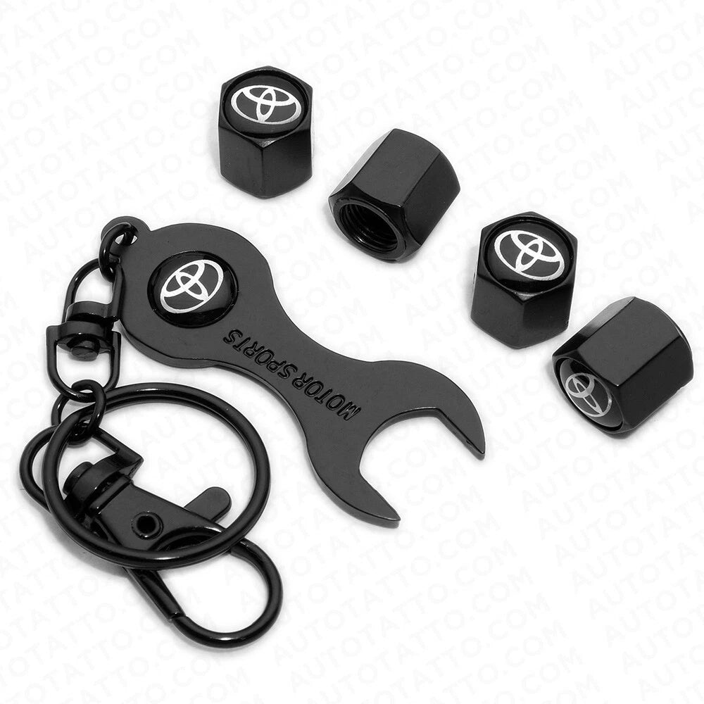 4x Hex Car Tire Wheel Air Stem Dust Valve Cap Cover + Wrench Keychain