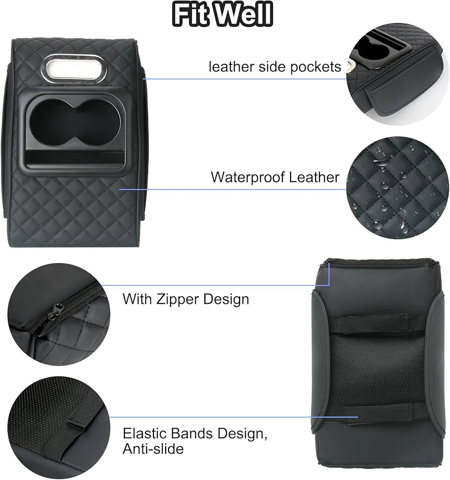 Center Console Armrest Vinyl Leather Trim, Car Armrest Cushion, Anti-Scratch, Suitable for Most Vehicle