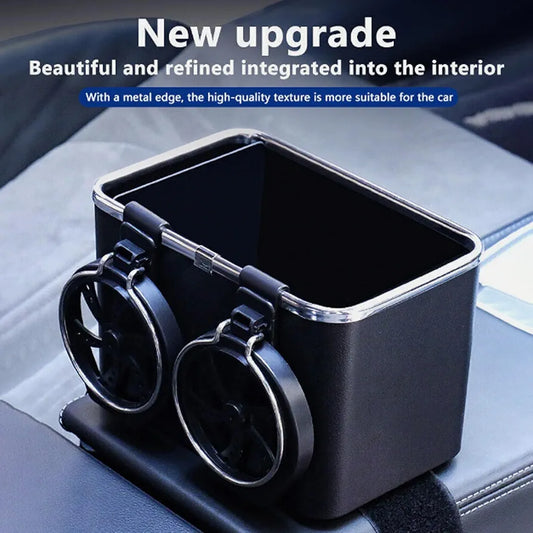 Car Armrest Storage Box - Car Armrest Storage Box with 2 Cup Holders, Autheal Armrest Storage Box, Multi-Functional Auto Console Organizer for Water Cup (Black)