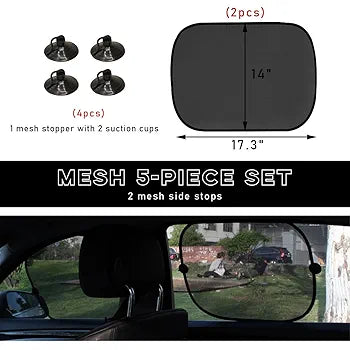 2 PCS Car Window Shade, 14"×17" Rear Side Window Sunshade Protector with Suction Cups, Foldable Sunlight Shield Blocks Sun, Glare and UV Rays, Universal Car Accessories