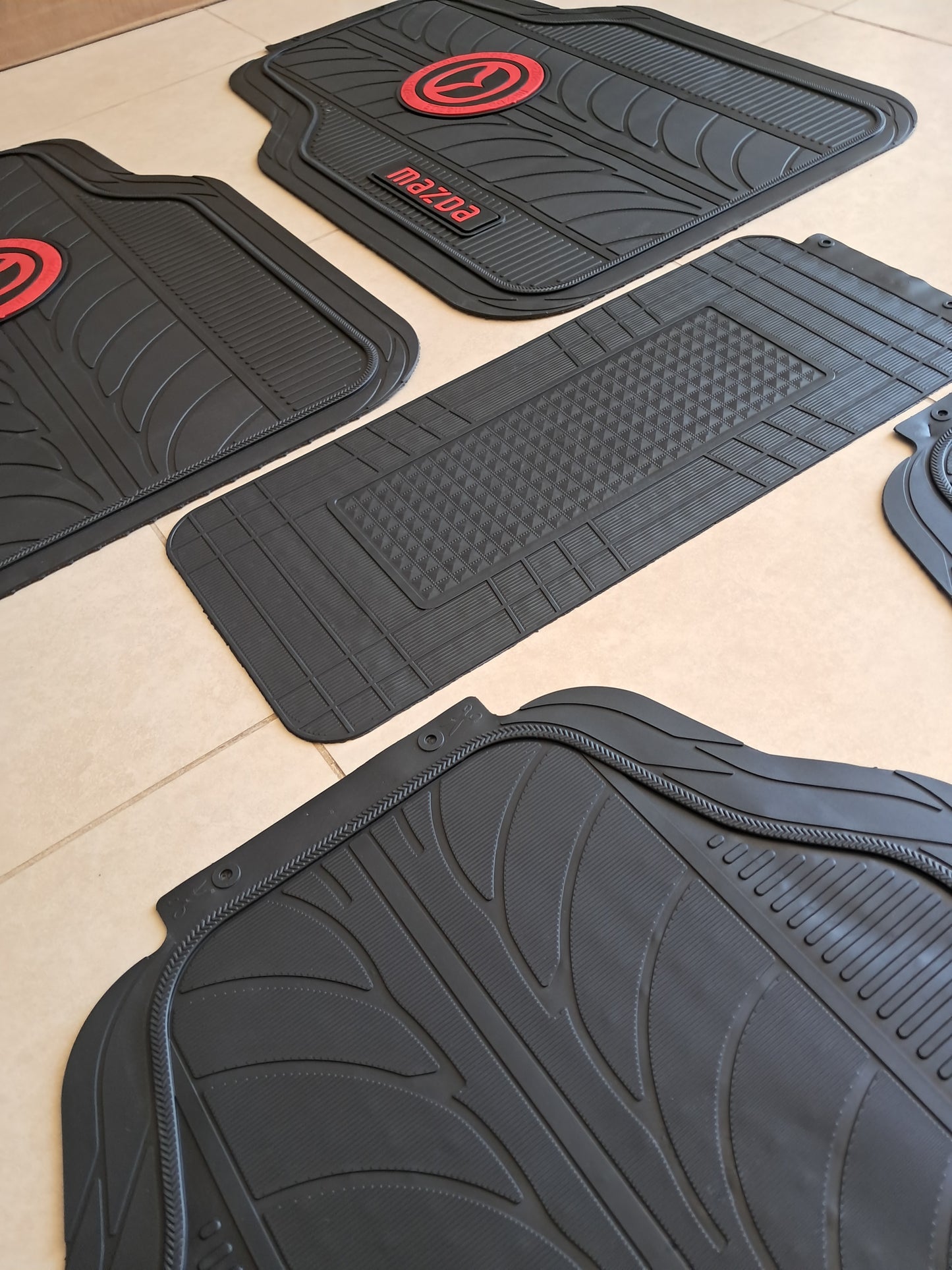 Mazda Red logo Premium Line Rubber Mats – Waterproof Anti-Slip 5 Piece Set
