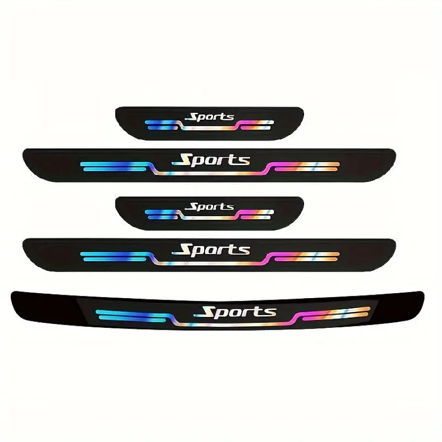 9 Pcs Car Door Sill Protector Strips Kick Plates Anti-Scratch Welcome Pedal Protector Cover Holographic Stickers