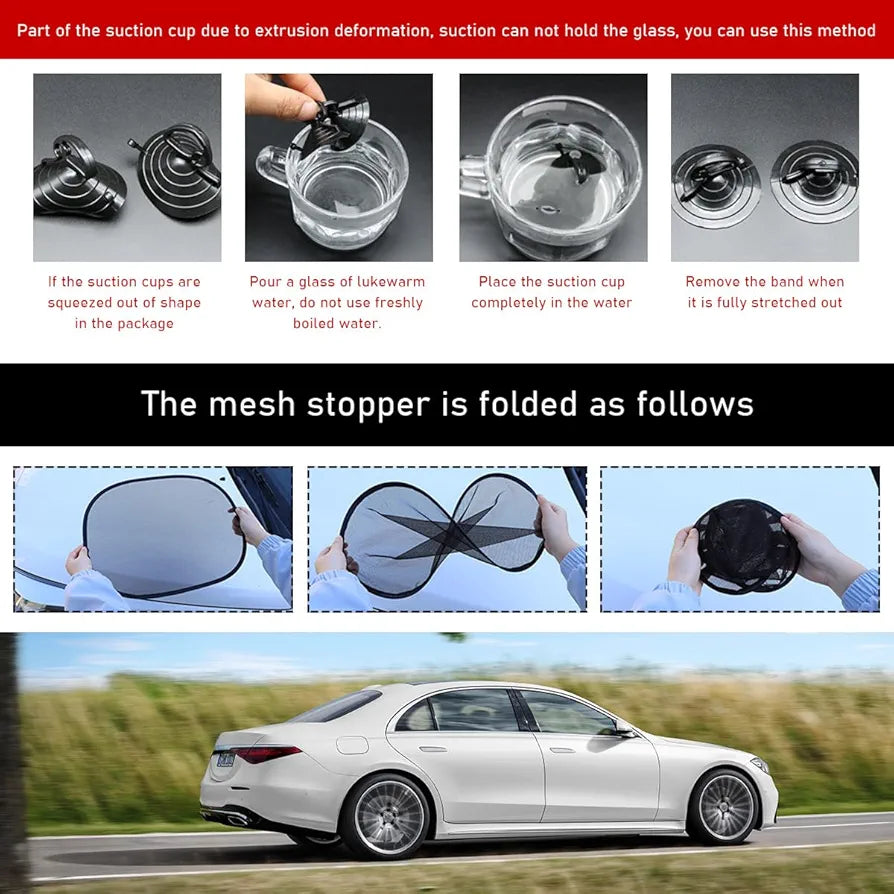 2 PCS Car Window Shade, 14"×17" Rear Side Window Sunshade Protector with Suction Cups, Foldable Sunlight Shield Blocks Sun, Glare and UV Rays, Universal Car Accessories