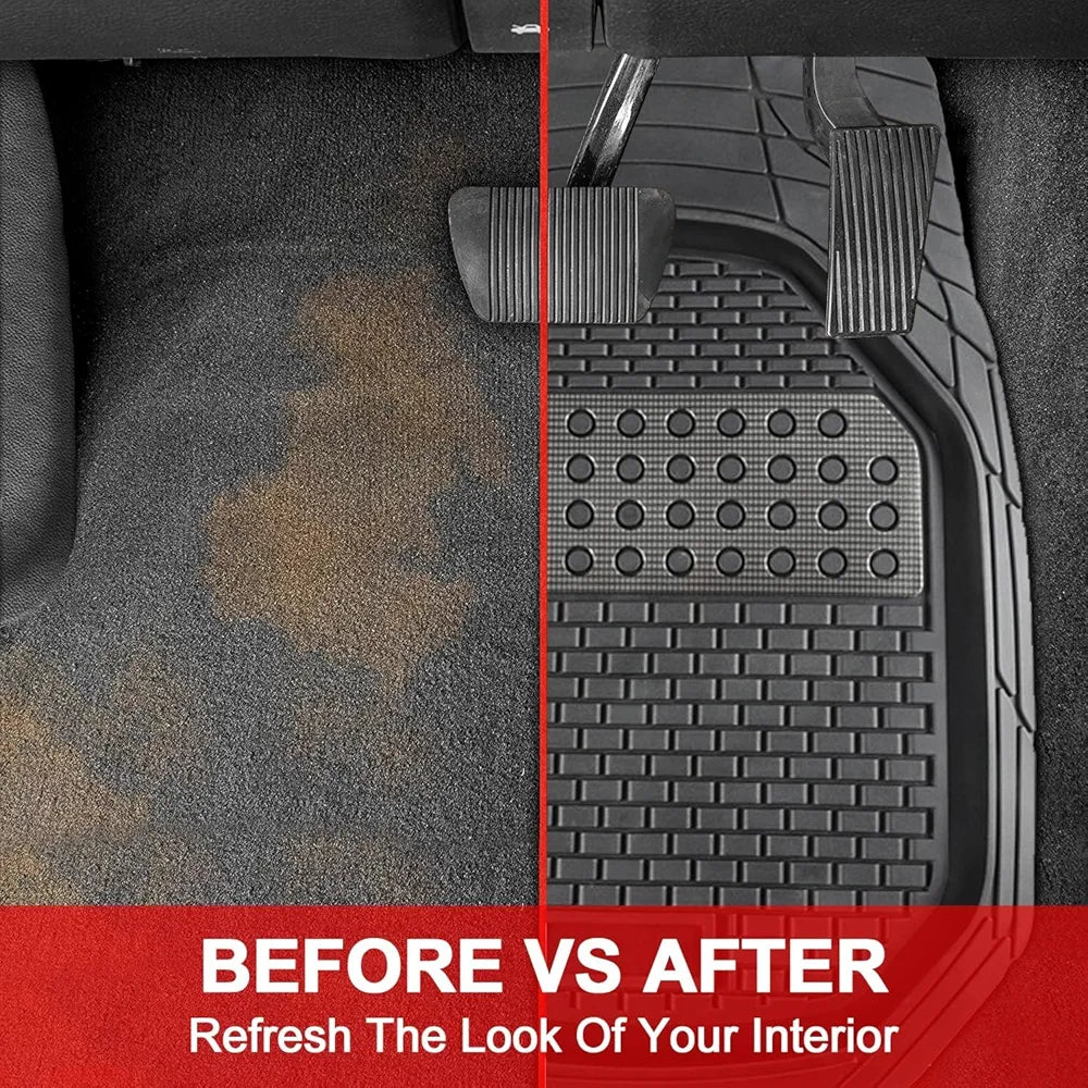 4 Piece Automotive Floor Mats Black Universal Fit Heavy Duty Rubber for all weather protection fits most Cars, SUVs, and Trucks