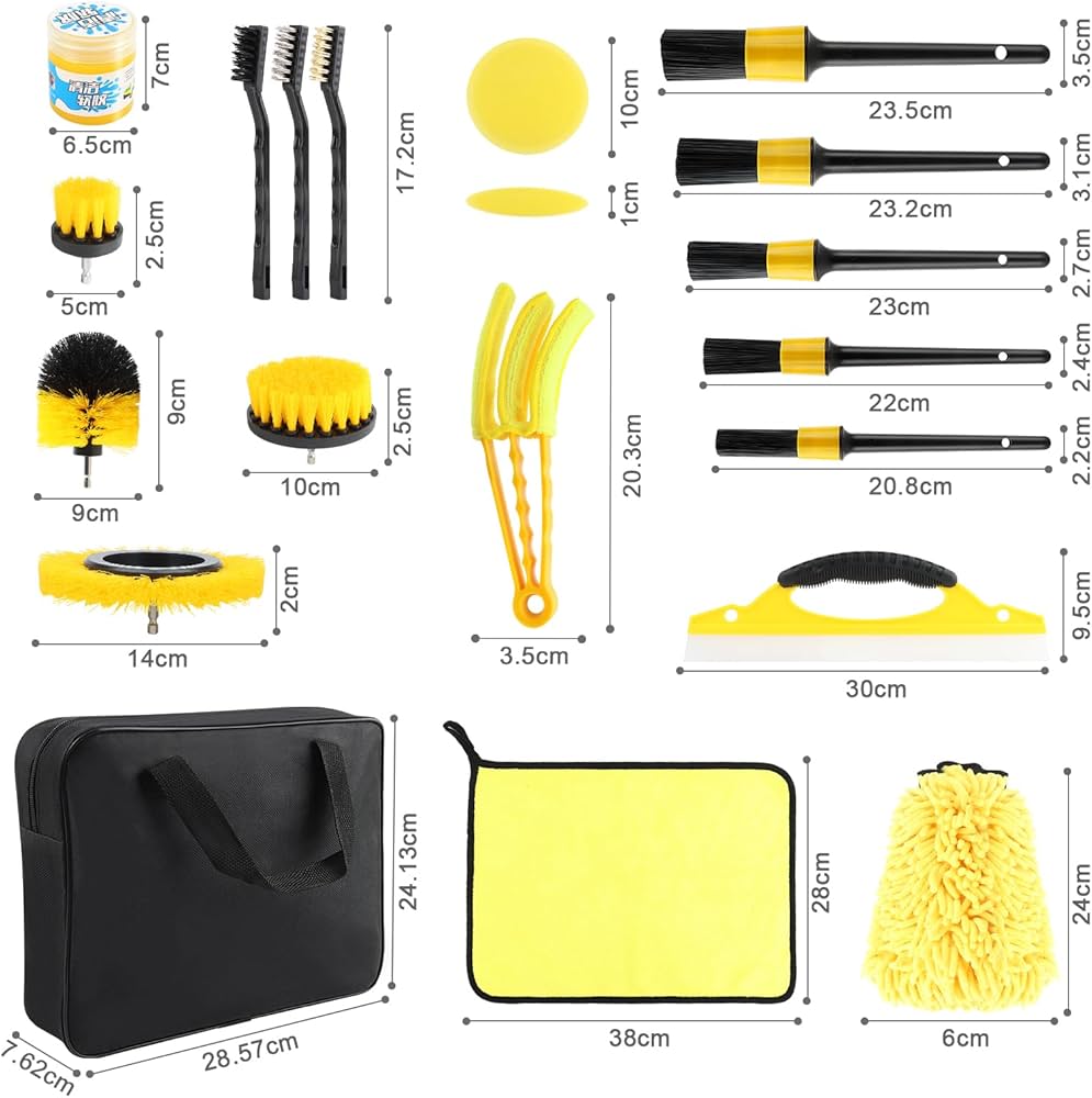 Car Cleaning Set, 20 Pieces Car Care Set, Car Detailing Brush Car Wash Set for Car Cleaning Interior and Exterior, Air Vent, Dashboard, Motor, Wheels, Household Cleaning