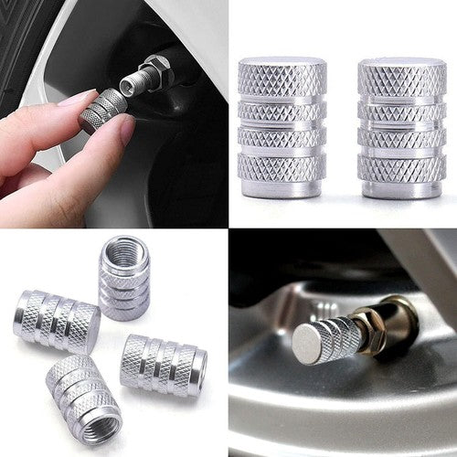 4 PIECES ALUMINUM METAL TYRE/RIM VALVE AIR PORT DUST COVER STEM CAP/CAPS SILVER