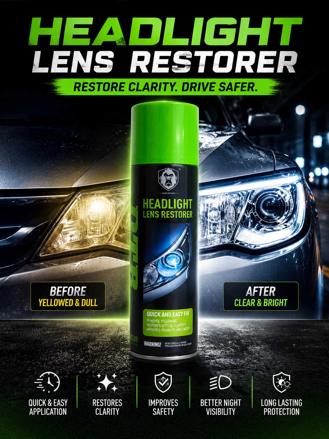 DTR Headlight Lens Restorer Spray – Restore Clear Headlights Instantly