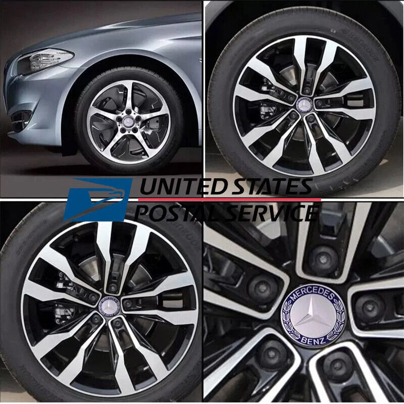 Set of 4 75MM Wheel Center Caps Hubcaps for Mercedes-Benz AMG Wreath Light Blue