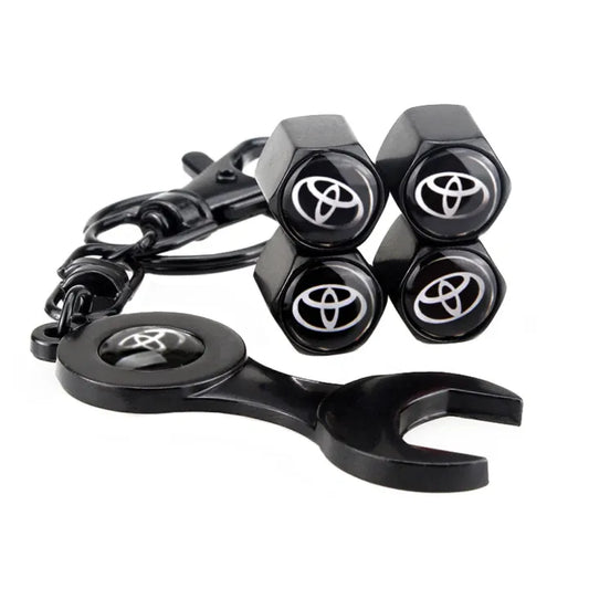 4x Hex Car Tire Wheel Air Stem Dust Valve Cap Cover + Wrench Keychain