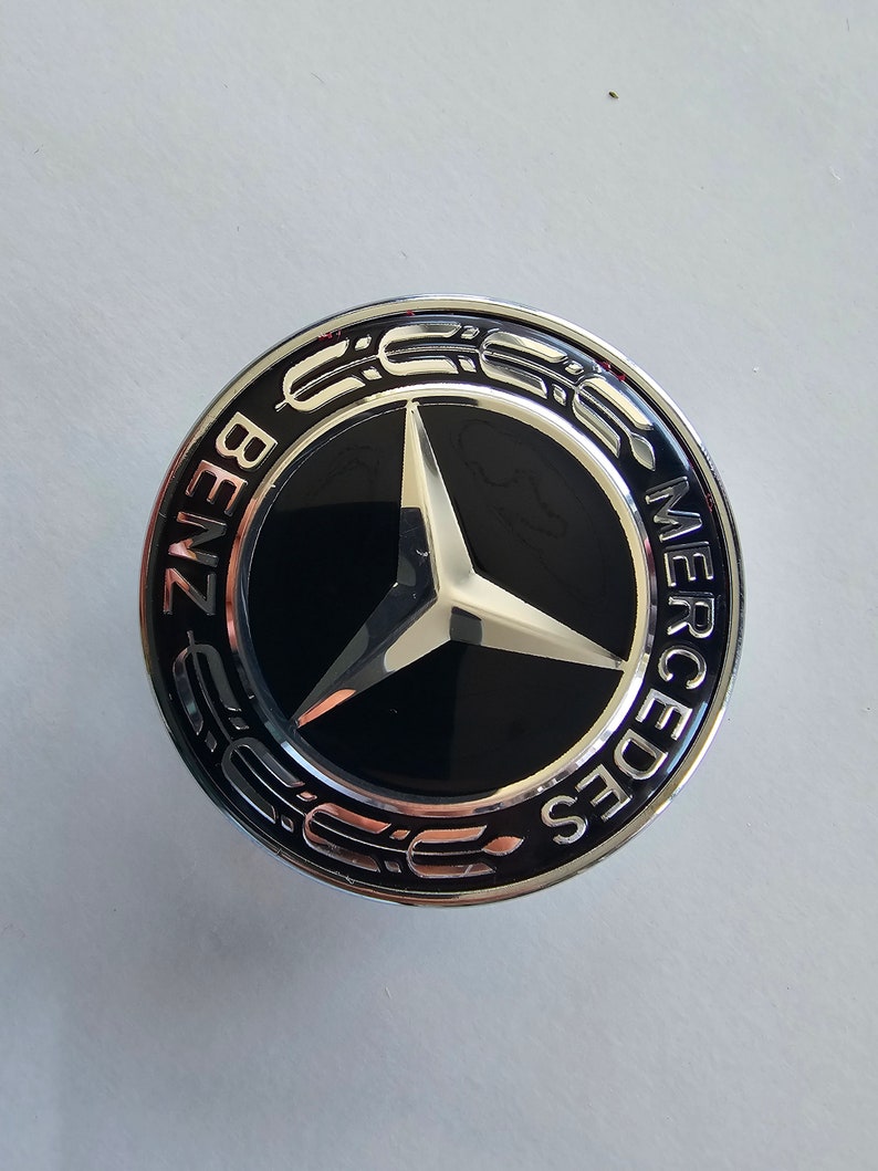 Logo hood Mercedes Benz Bonnet Badge Emblem Black Silver 57mm emblem CLASS C E CLK S