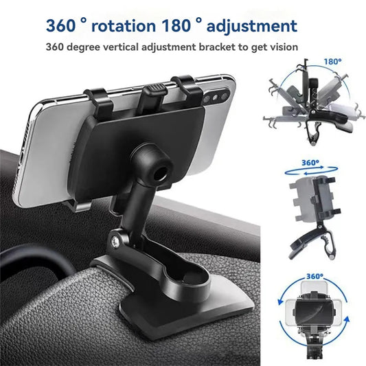 Lifegiverwise Phone Holder, Swivelling Stand for Car Stand, Multifunctional 360 Car Dashboard Mobile Phone Holder, Universal Car Mount Cell Phone Holder Stand Dashboard Rear View Mirror