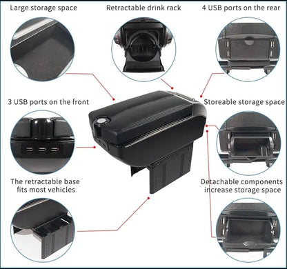 Luxury Leather Car Hand Rest Storage Hand Rest Car USB Ports Suitable for All Cars