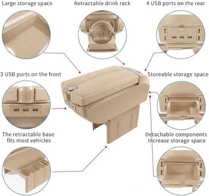 Luxury Leather Car Hand Rest Storage Hand Rest Car USB Ports Suitable for All Cars