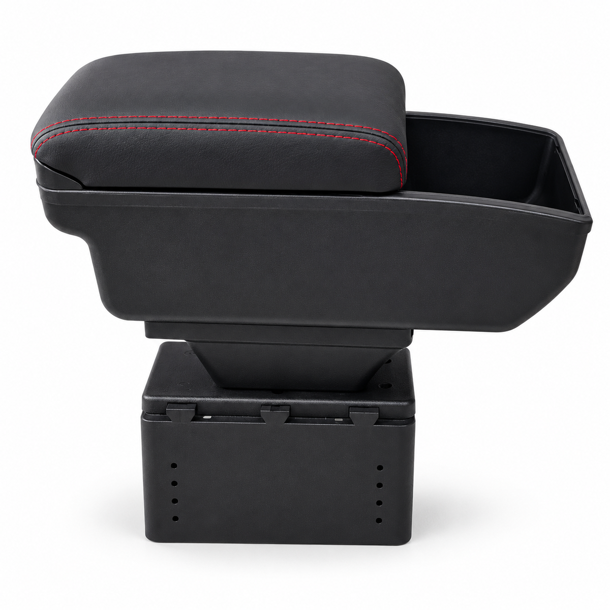 Car Console Center Armrest with Storage – Black & Red Stitching