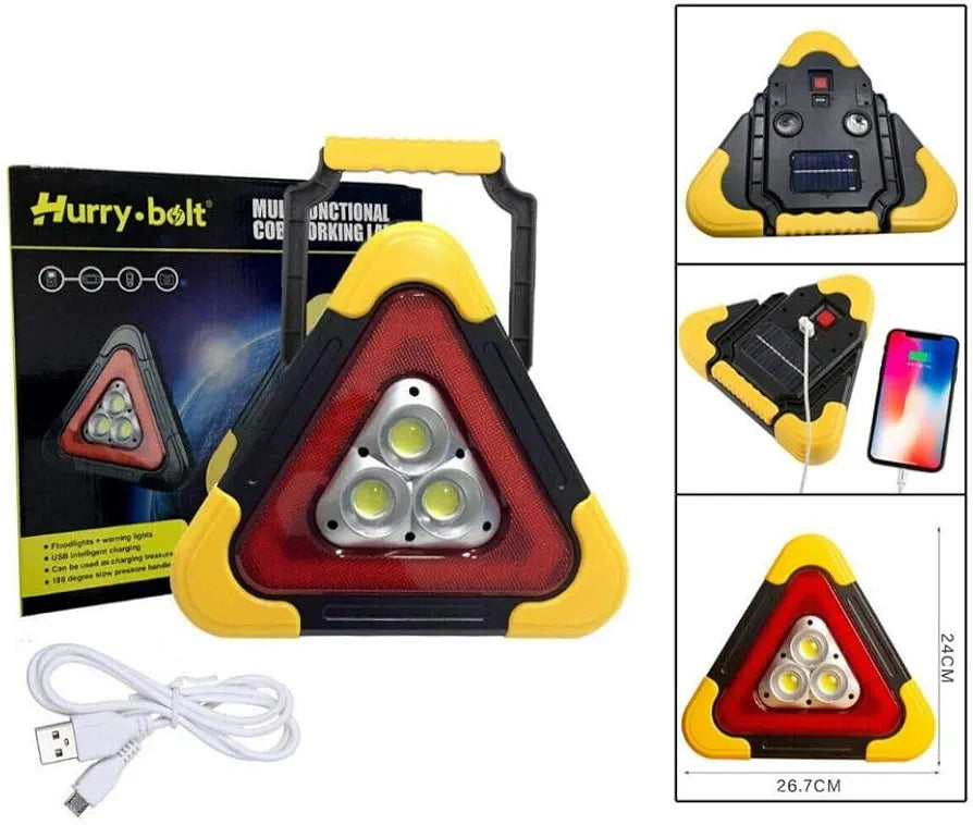 Solar LED Car Warning Light, 2000mAh Solar Powered Car Warning Triangles with 4 Lighting Modes, Waterproof USB Rechargeable Emergency Roadside Lights for Traffic Warnings Roadblocks Field Rescue