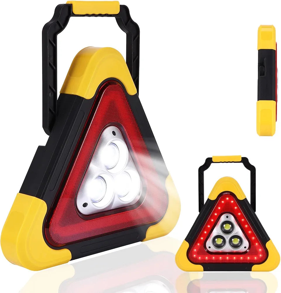 Solar LED Car Warning Light, 2000mAh Solar Powered Car Warning Triangles with 4 Lighting Modes, Waterproof USB Rechargeable Emergency Roadside Lights for Traffic Warnings Roadblocks Field Rescue