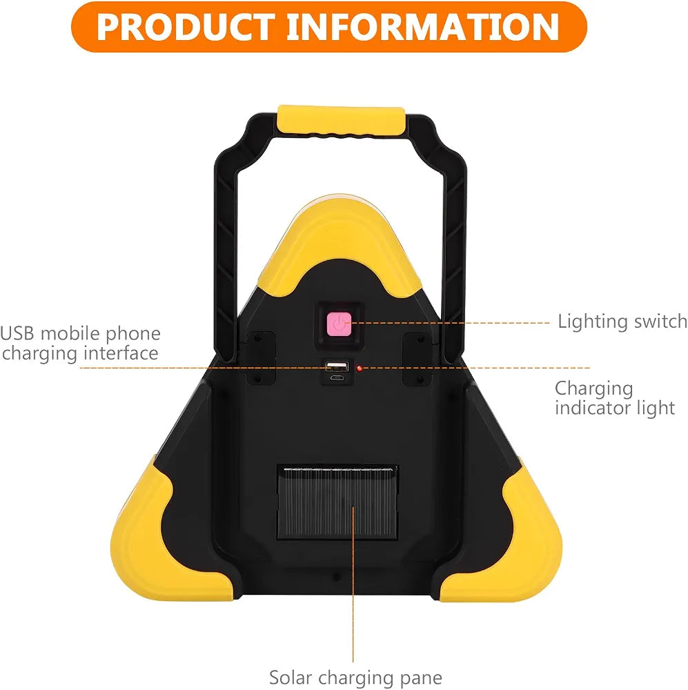 Solar LED Car Warning Light, 2000mAh Solar Powered Car Warning Triangles with 4 Lighting Modes, Waterproof USB Rechargeable Emergency Roadside Lights for Traffic Warnings Roadblocks Field Rescue