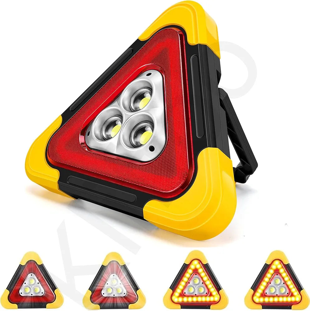 Solar LED Car Warning Light, 2000mAh Solar Powered Car Warning Triangles with 4 Lighting Modes, Waterproof USB Rechargeable Emergency Roadside Lights for Traffic Warnings Roadblocks Field Rescue