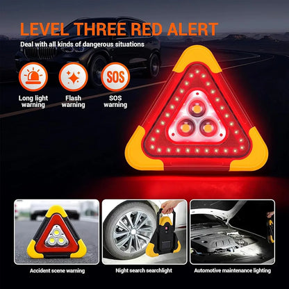 Solar LED Car Warning Light, 2000mAh Solar Powered Car Warning Triangles with 4 Lighting Modes, Waterproof USB Rechargeable Emergency Roadside Lights for Traffic Warnings Roadblocks Field Rescue
