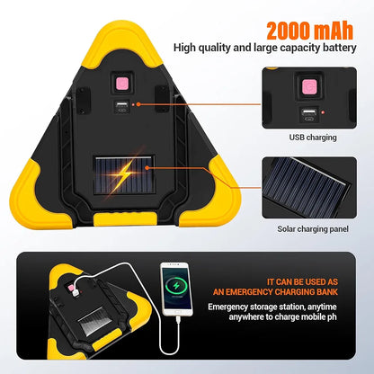 Solar LED Car Warning Light, 2000mAh Solar Powered Car Warning Triangles with 4 Lighting Modes, Waterproof USB Rechargeable Emergency Roadside Lights for Traffic Warnings Roadblocks Field Rescue
