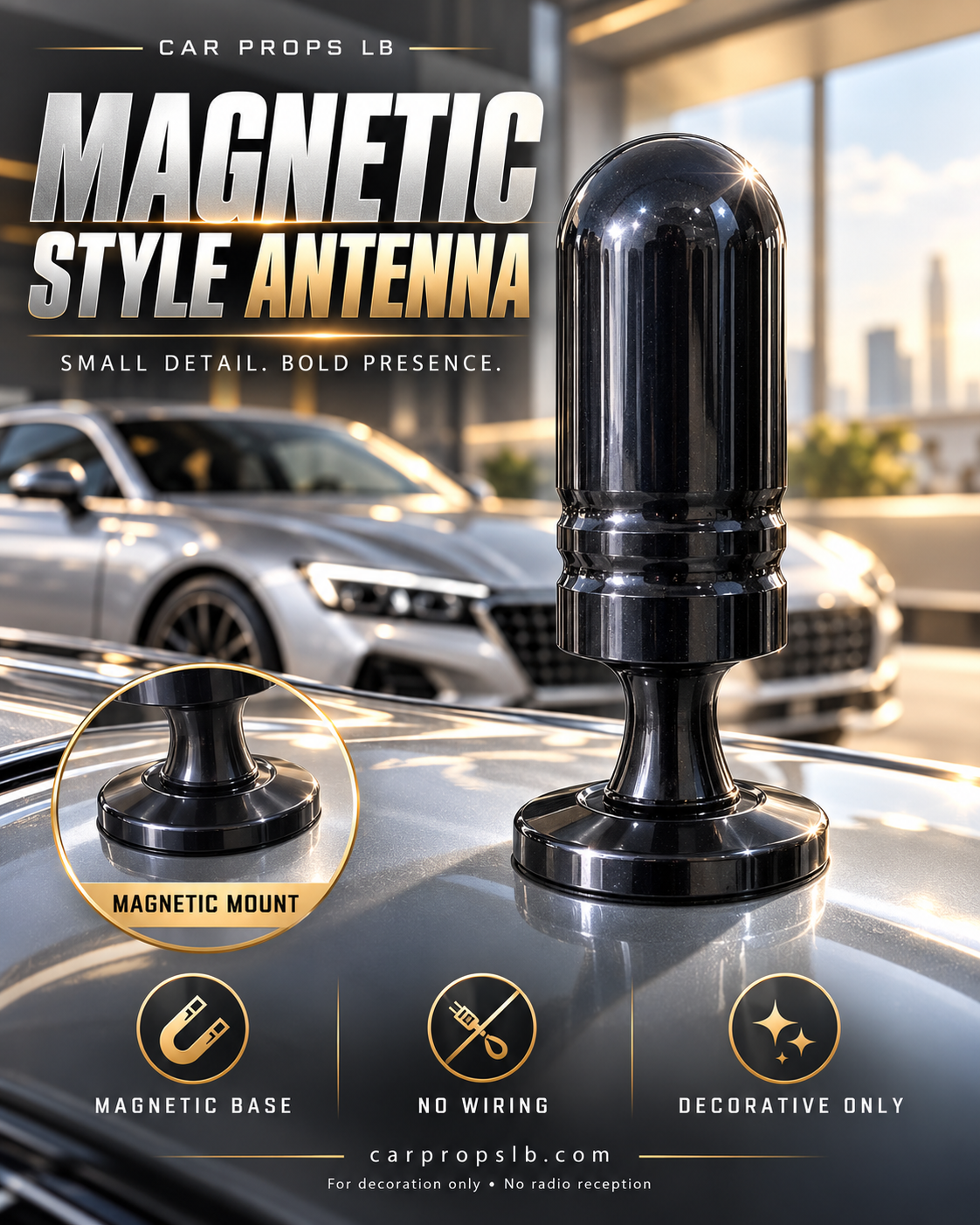 Magnetic Decorative Car Antenna – Black