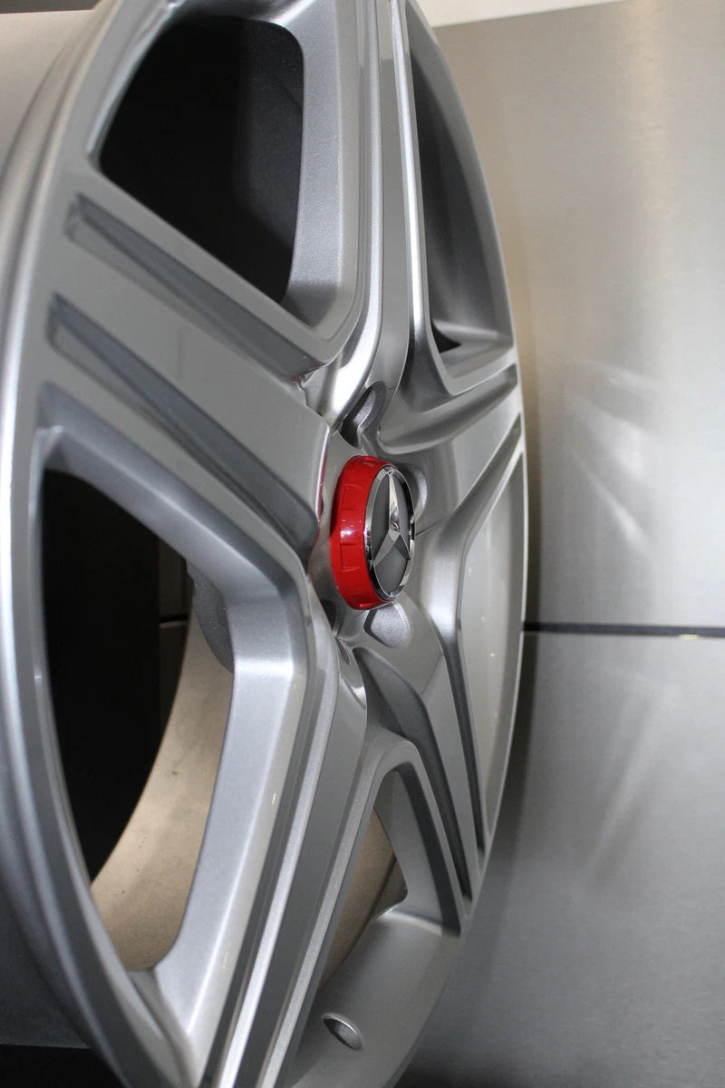 MERCEDES BENZ SET OF 4 BLACK - RED OUTLINED 75 mm Red And Black Wheel Center Caps