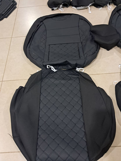 Universal Car Seat Cover Set – Leather & Fabric with Foam Padding (Full Interior Set)