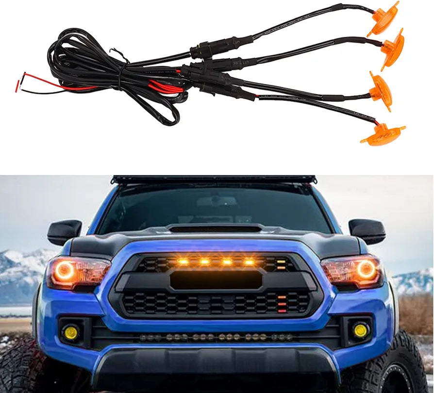 Universal Front Grille Light, Car LED Grille Lighting Kit LED Marker Lamps 3000k Yellow IP67 Waterproof for All Cars