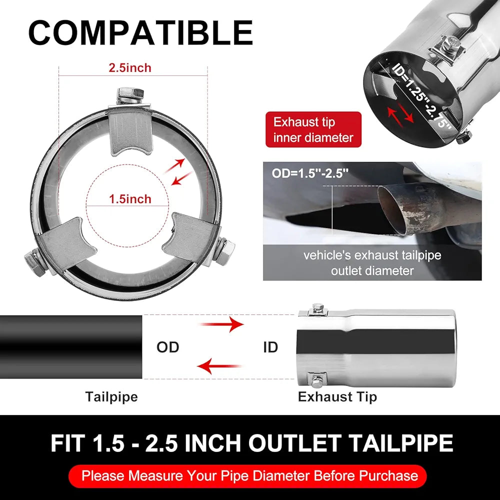 A15 Universal Fit 1.5-2 - 2.25-2.5 Inch Exhaust Tail Pipe Diameter Exhaust Tip Exhaust tip Steel Car Muffler Tips (A15-2)