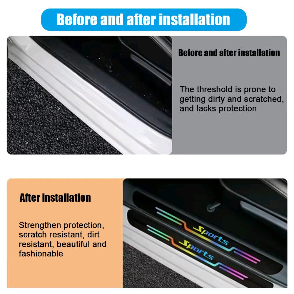 9 Pcs Car Door Sill Protector Strips Kick Plates Anti-Scratch Welcome Pedal Protector Cover Holographic Stickers