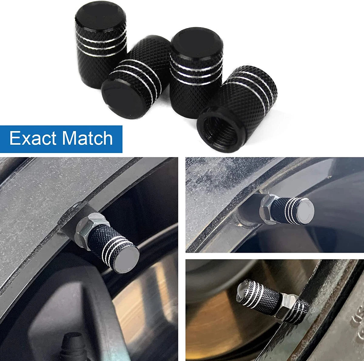 4pcs Black Aluminium Car Wheel Tyre Valve Stems Air Dust Cover Caps Accessories