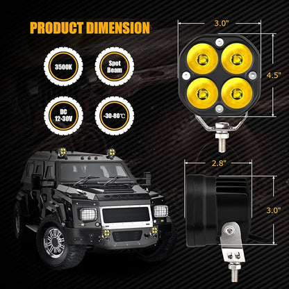 2 Pack Led Pods Light Bar, Yellow or white 3" 40w Spot Off Road Lights, Driving Fog Lamp, IP68 Waterproof LED Work Light, Amber Cube Lights for Pickup Truck SUV ATV UTV Boat Forklift 4x4 Motorcycle