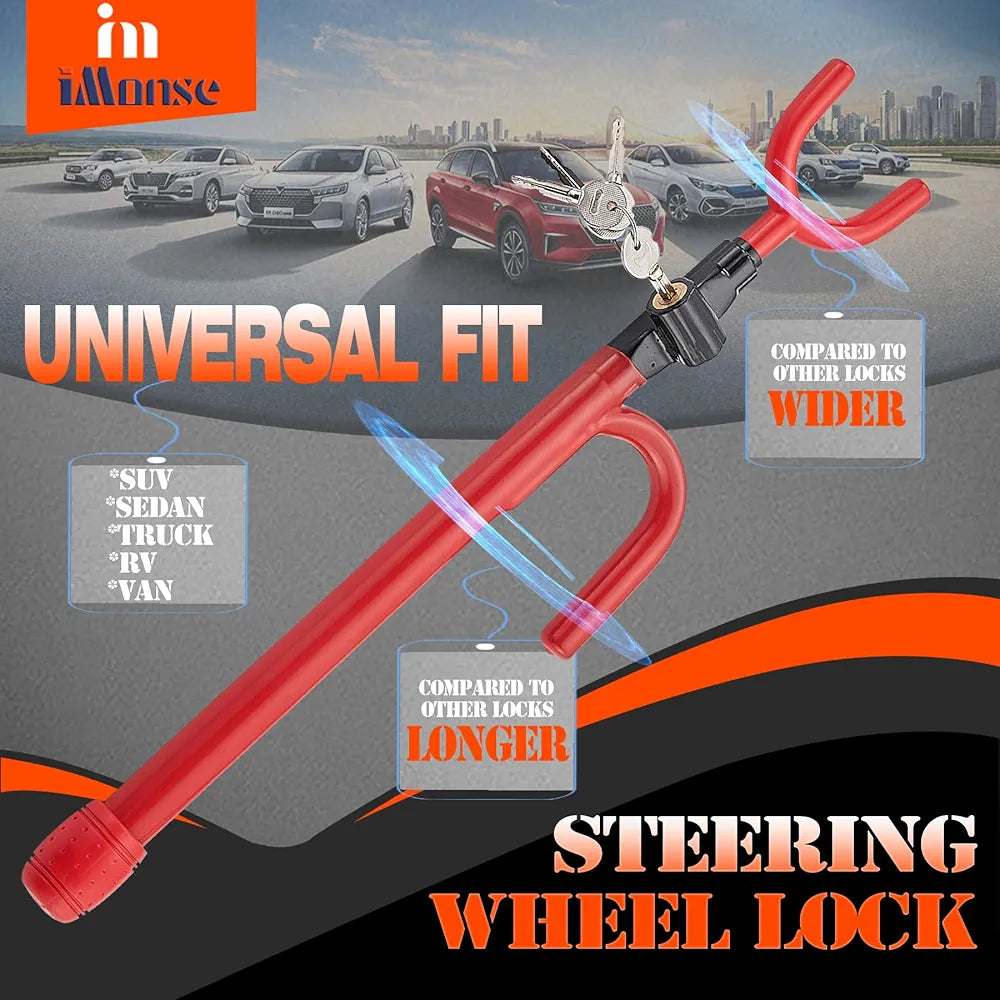 Steering Wheel Lock for Car,Security Wheel Lock Anti Theft Car Locking Device Fit for Cars Trucks Vans and SUVs, Heavy Duty & Lengthened Red