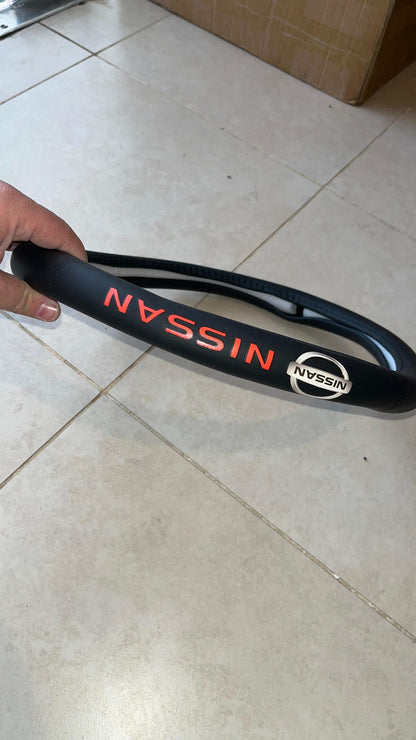 Black Leather Steering Wheel Cover with Custom Car Logo