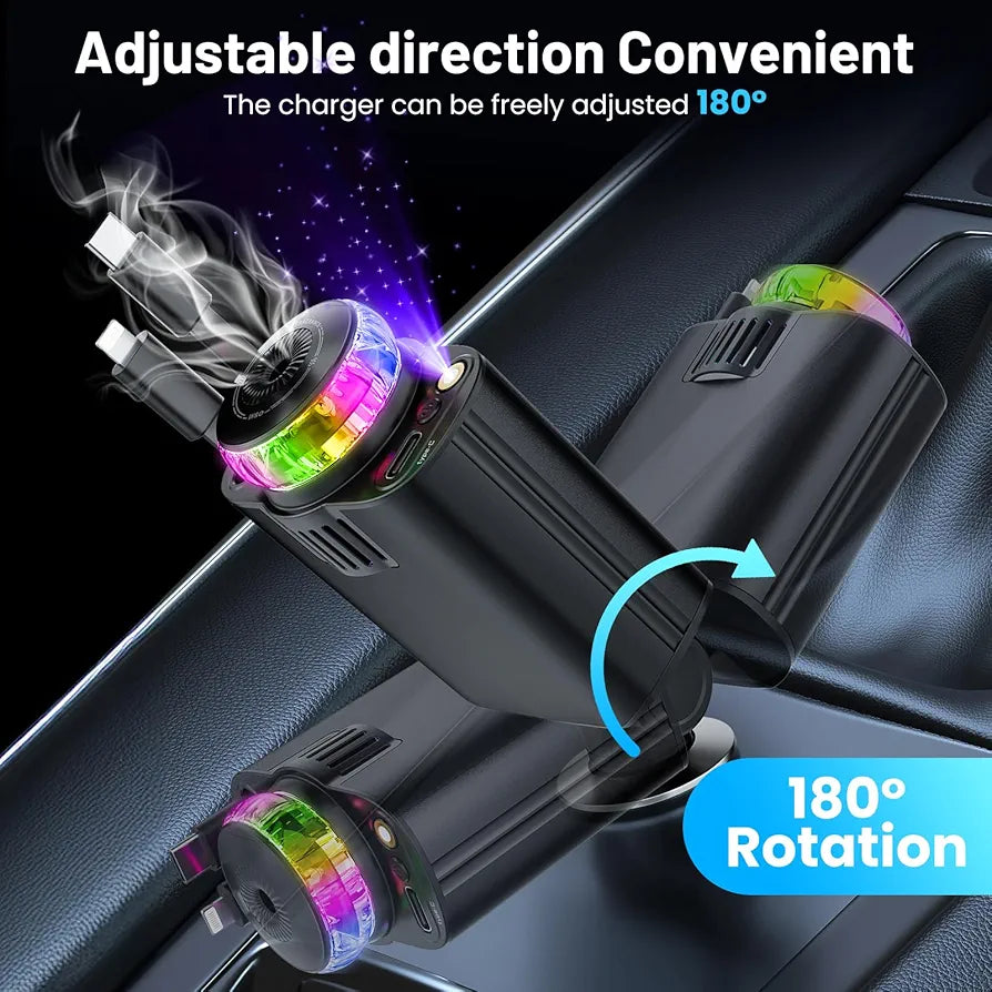 Starlight Car Charger,45W Fast Charging Adapter,5 in 1 Retractable Starry Stars Projection Car Chargers,Charger Adapter Cars Aromatherapy Diffuser for Essential Oils, Cars USB Cable