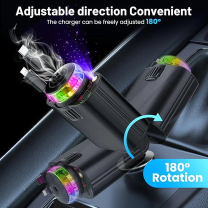 Starlight Car Charger,45W Fast Charging Adapter,5 in 1 Retractable Starry Stars Projection Car Chargers,Charger Adapter Cars Aromatherapy Diffuser for Essential Oils, Cars USB Cable