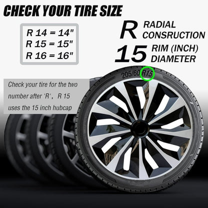 4pcs 15 Inch Wheel Cover Hub Cap Style B, Universal Fit for Steel Wheels with ABS Material Design Fits Most Cars Trucks SUVs