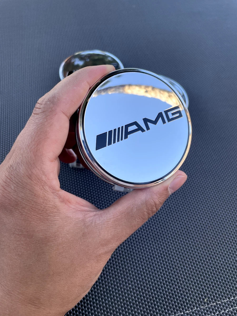 MERCEDES BENZ AMG SET OF 4 CHROME 75 mm Wheel Center Caps Fits Most Model