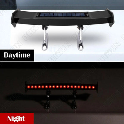 12V Black Mini Solar Energy LED Rear Wing Spoiler Auto Car Trunk Tail Decoration