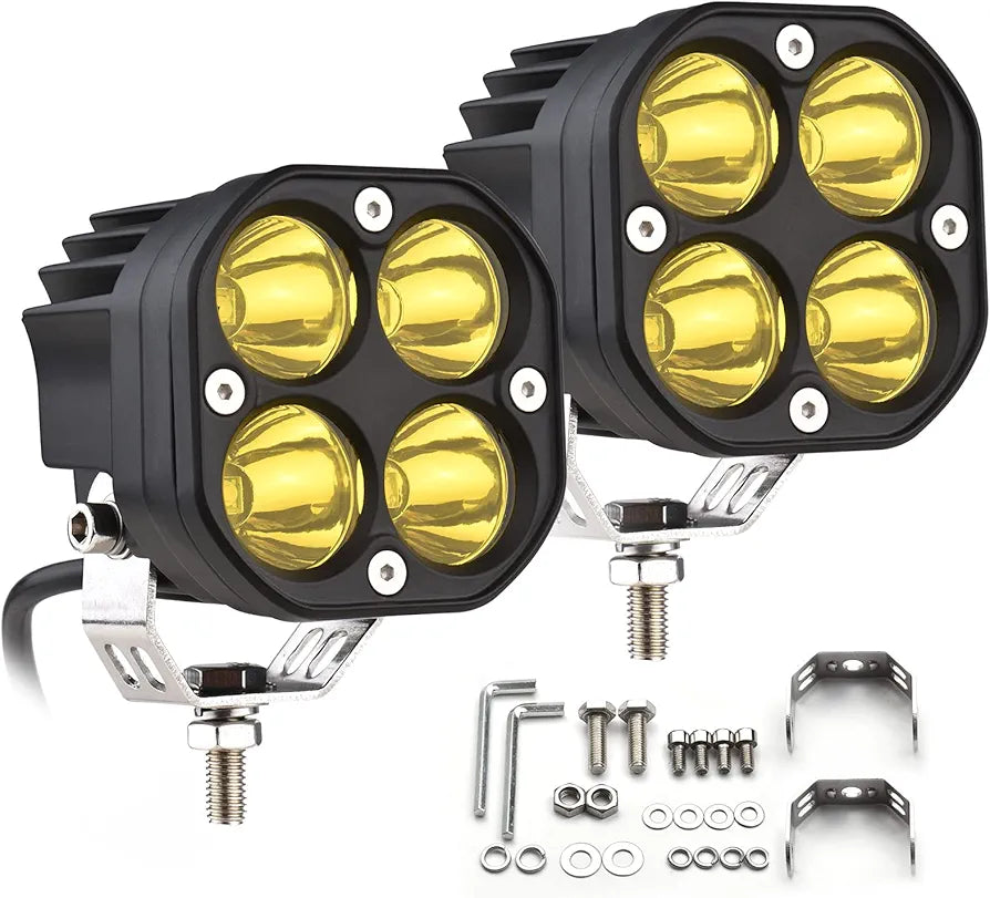 2 Pack Led Pods Light Bar, Yellow or white 3" 40w Spot Off Road Lights, Driving Fog Lamp, IP68 Waterproof LED Work Light, Amber Cube Lights for Pickup Truck SUV ATV UTV Boat Forklift 4x4 Motorcycle