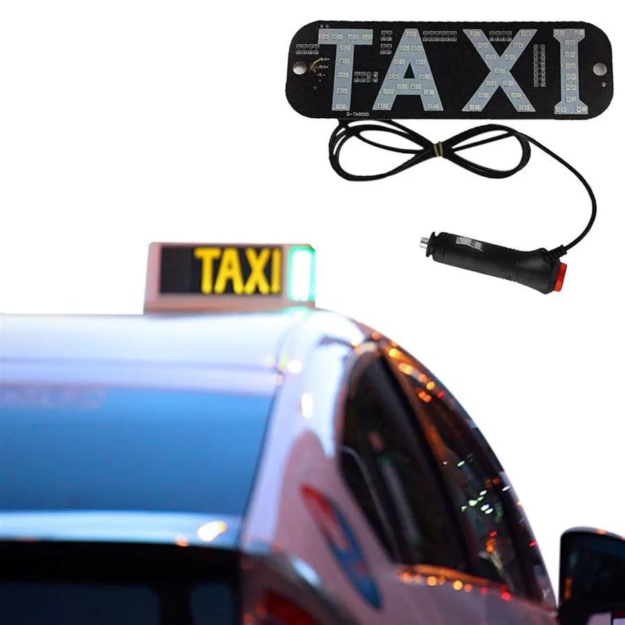 Taxi Light, Taxi LED Sign Decor, Taxi LED Light Logo, Flashing Hook on Car Window with DC12V Car Charger Inverter for Rideshare Driver Taxi Light up Sign