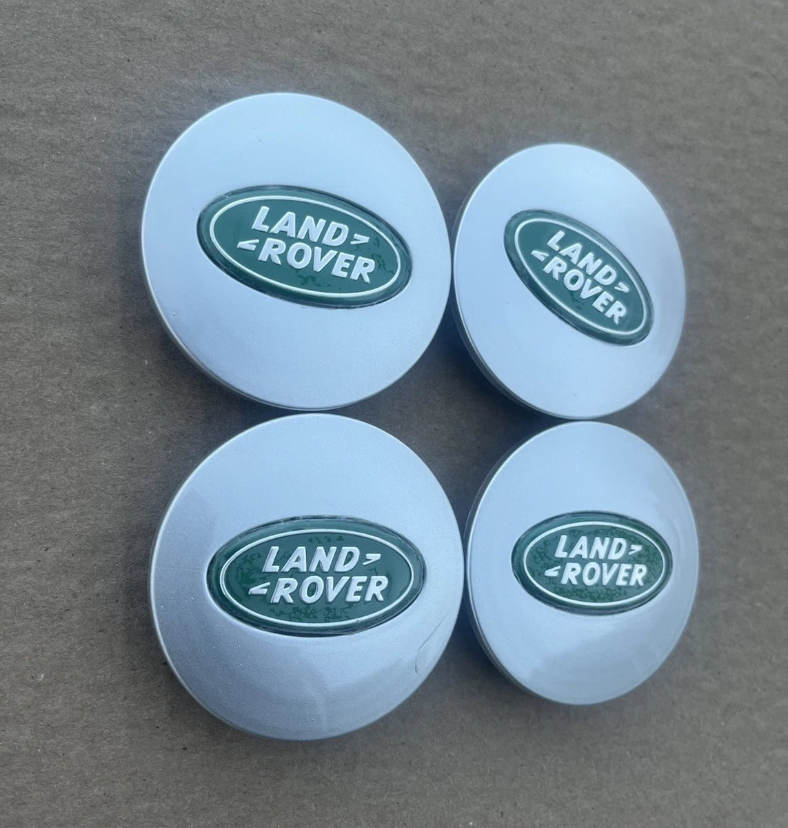 4x, Set of Land Rover Silver-Green Wheel Center Hub Caps, HSE Land Rover Center
