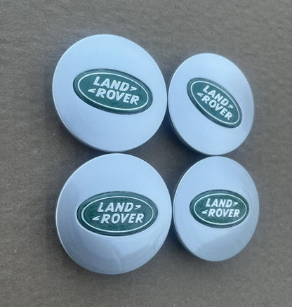 4x, Set of Land Rover Silver-Green Wheel Center Hub Caps, HSE Land Rover Center