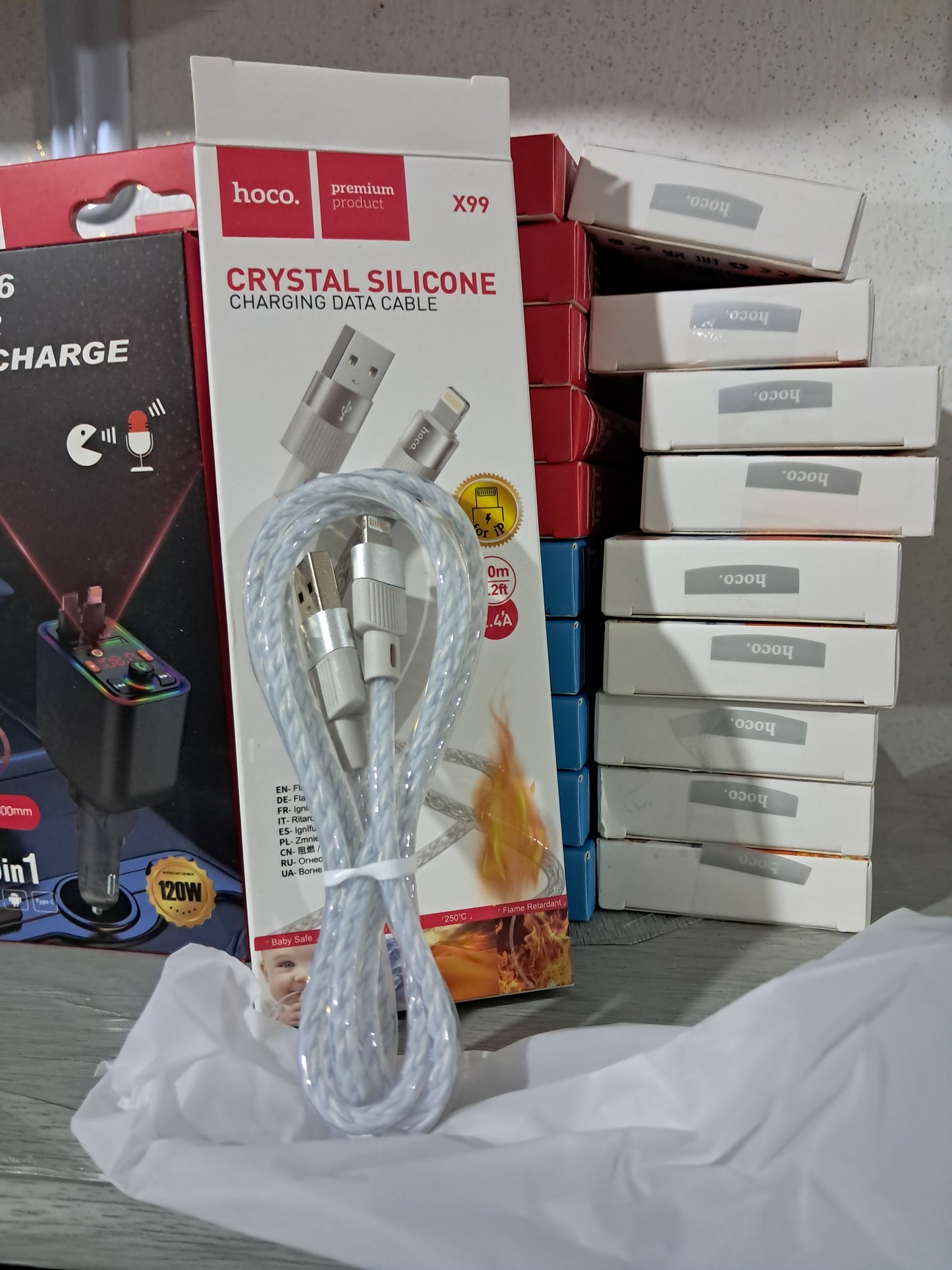 HOCO X99 Crystal Silicone USB to Lightning Cable – 2.4A Fast Charging, 1M Durable Transparent Design